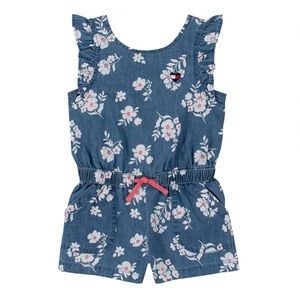Tommy Hilfiger Little Girls Floral-print Denim Romper